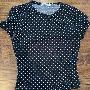Alice + Olivia Black and White Polka Dot Short Sleeve Top